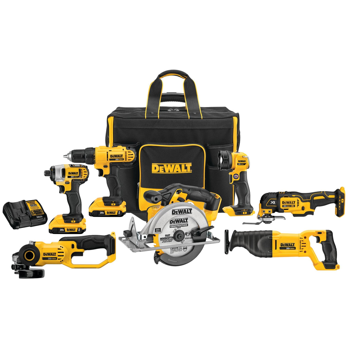 DEWALT 7-Tool 20V MAX Power Tool Combo Kit with Soft Rolling Case, Charger and 2 Batteries (DCKSS721D2)