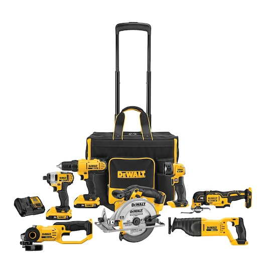 DEWALT 7-Tool 20V MAX Power Tool Combo Kit with Soft Rolling Case, Charger and 2 Batteries (DCKSS721D2)
