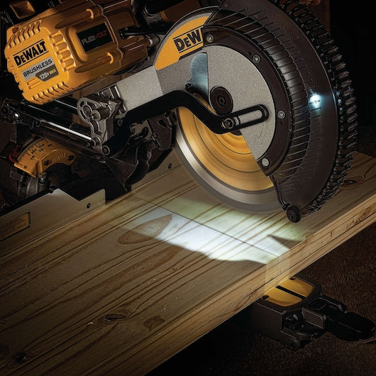 DEWALT FLEXVOLT 120V MAX Lithium‑Ion Brushless 12 in. Sliding Miter Saw Kit with (2) Batteries (2Ah) and Bonus Radio