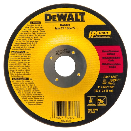 DEWALT HP Aluminum Oxide 5-in Multi-Grade Cut-Off Wheel, Type 27
