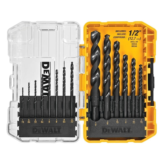 DEWALT DWA1184 14-Piece Black & Gold HSS Twist Drill Bit Set, 1/16–1/2 in