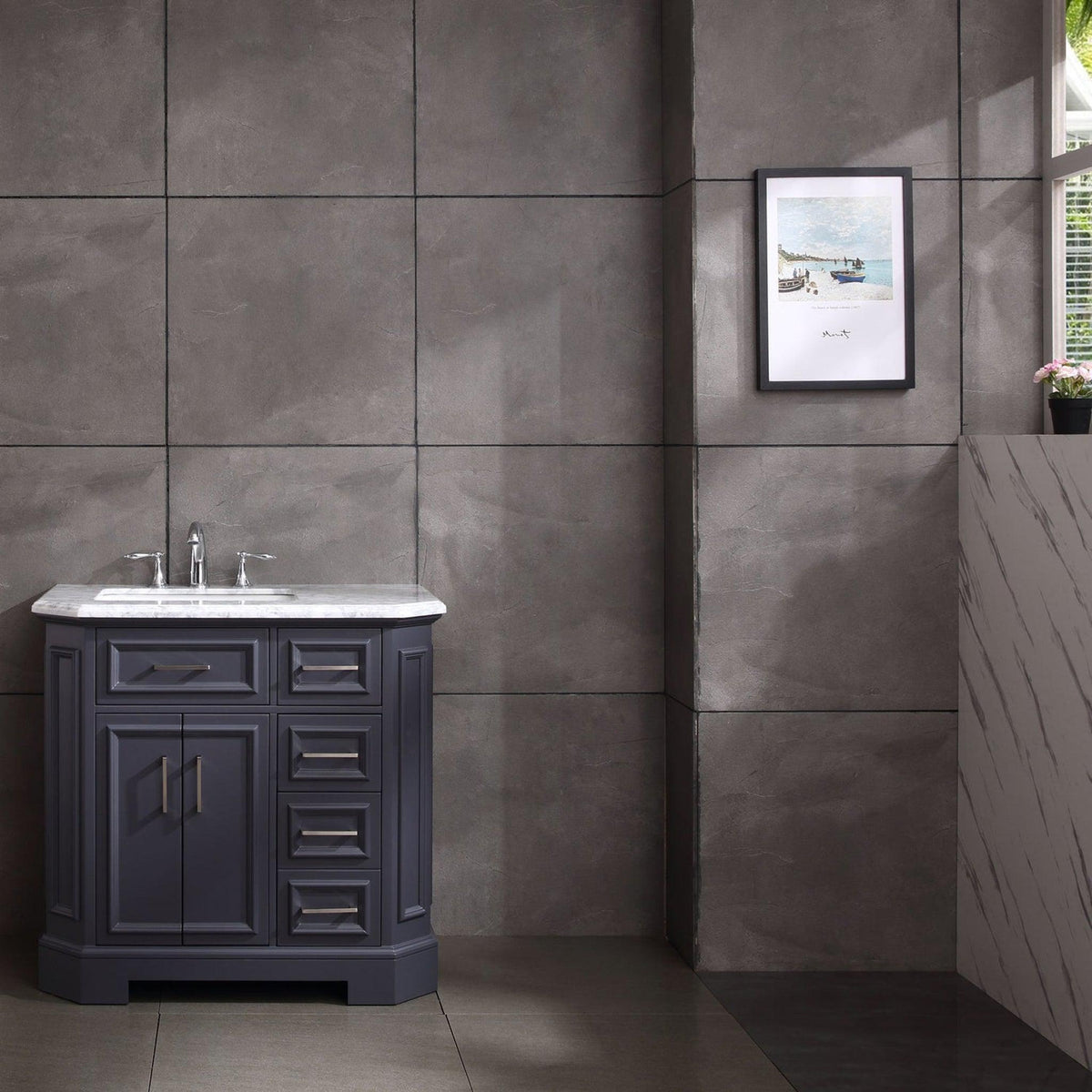 Eviva Glory 42 in. W x 22 in. D x 33 in. H Bathroom Vanity in Dark Gray with White Carrara Marble Top and White Sink