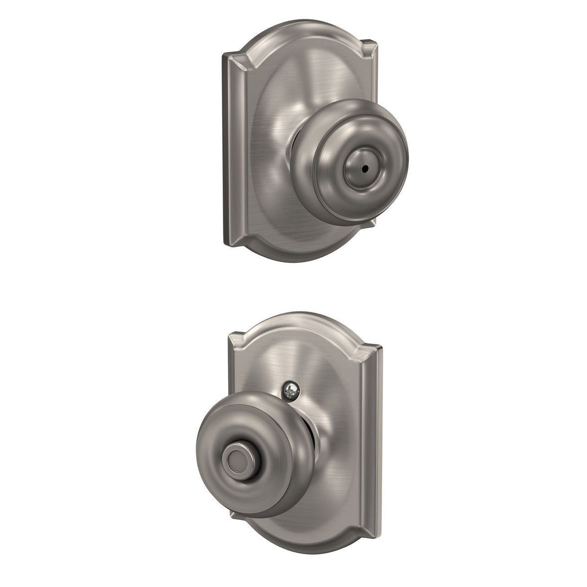 Schlage Georgian Matte Black Privacy Bed/Bath Door Knob with Camelot Trim
