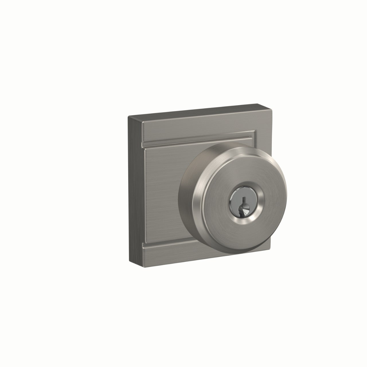 Schlage Bowery Satin Nickel Keyed Entry Knob with Upland Trim, Grade 1, Fits 1-3/8 in. Doors