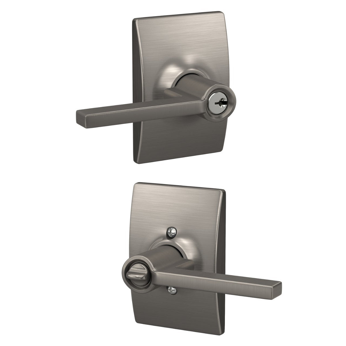 Schlage Custom Latitude Keyed Entry Door Lever with Century Trim – Matte Black