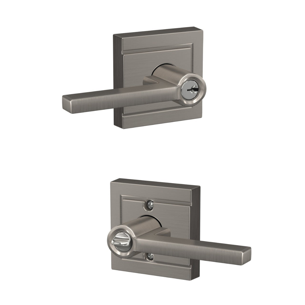 Schlage Latitude Keyed Entry Door Lever with Upland Trim, Satin Nickel