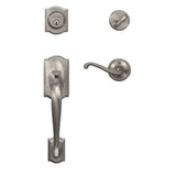 Schlage Camelot Antique Brass Single Cylinder Deadbolt with Left-Handed Flair Lever Door Handleset
