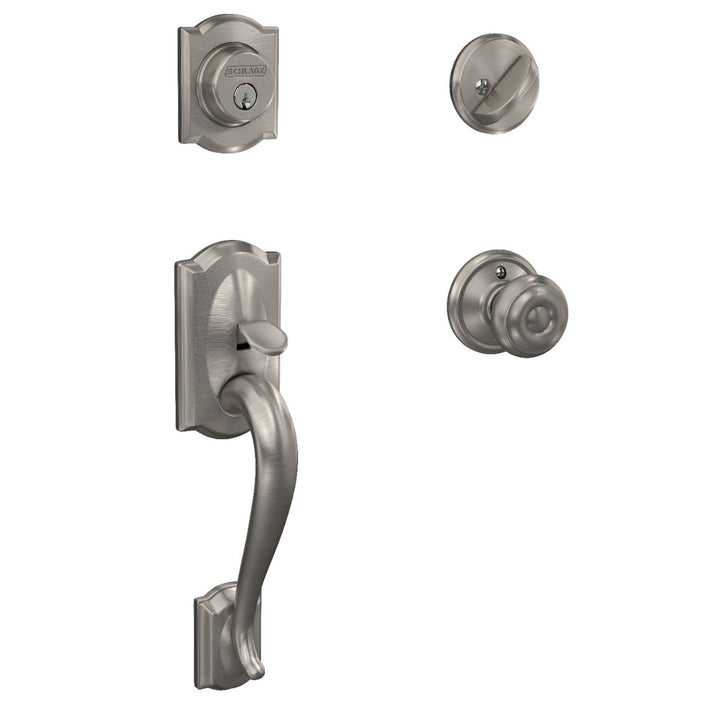 Schlage Camelot Aged Bronze Single Cylinder Deadbolt with Georgian Knob Door Handleset