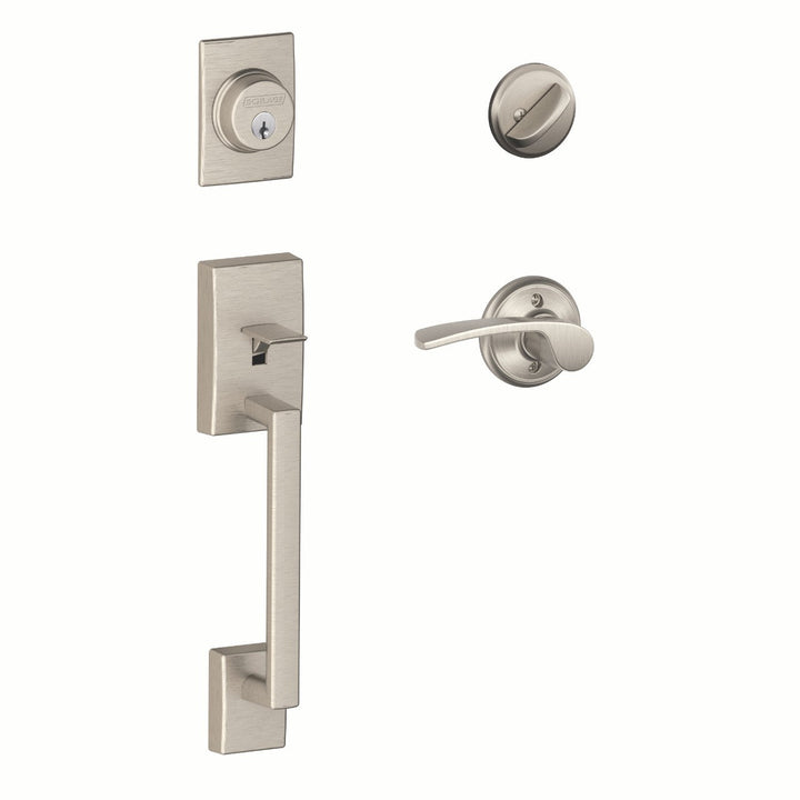 Schlage Century Satin Nickel Single Cylinder Deadbolt with Left-Hand Merano Lever Handleset