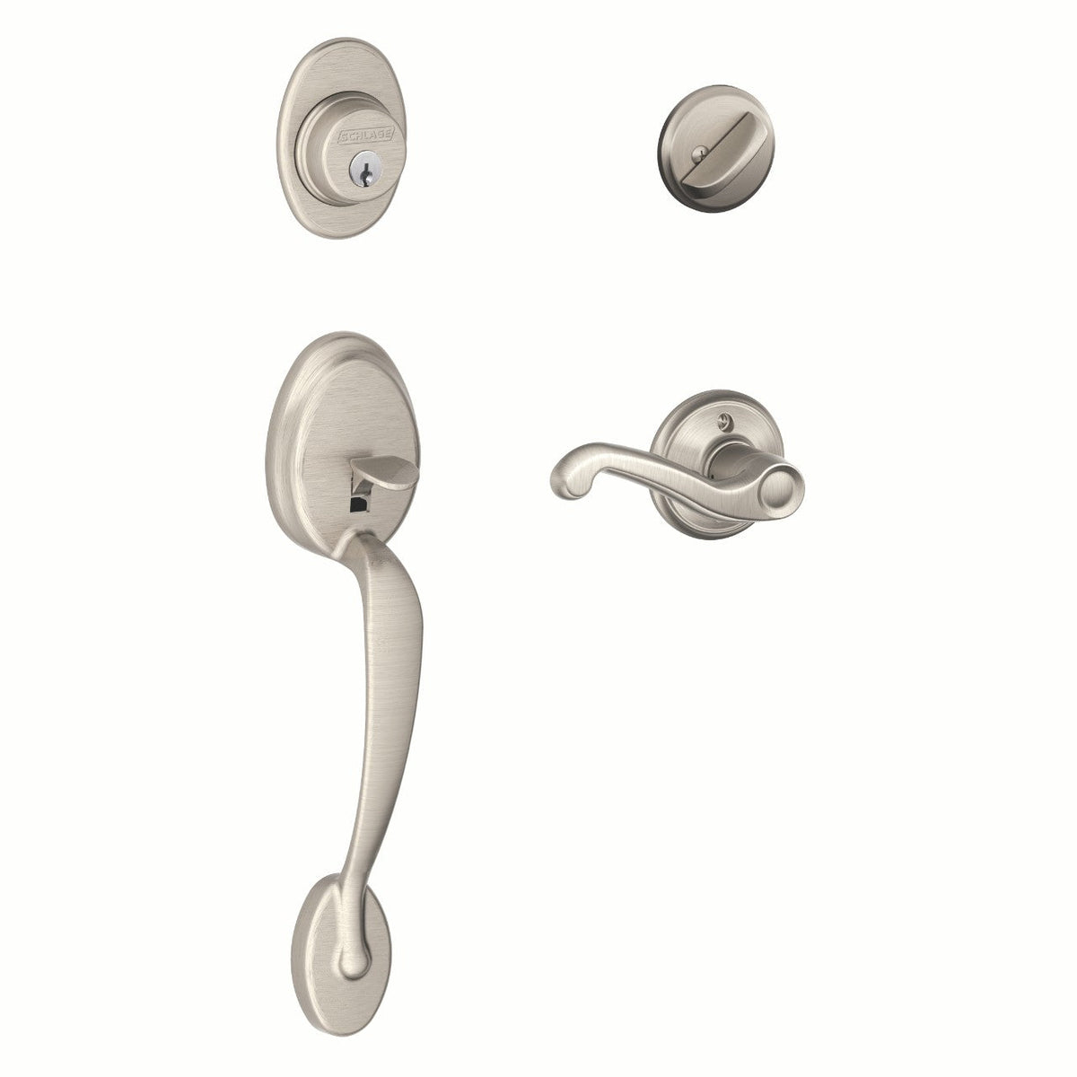 Schlage Plymouth Flair Bright Brass Entry Handleset, ANSI Grade 2, Fits 1-3/4 in Doors