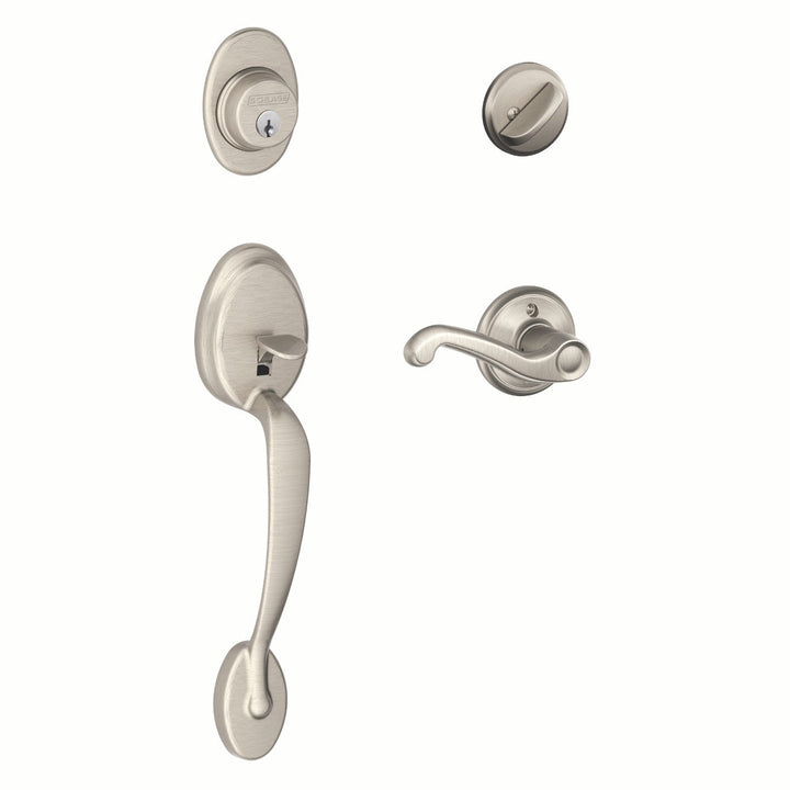 Schlage Plymouth Single Cylinder Handleset with Flair Lever, Bright Brass Finish