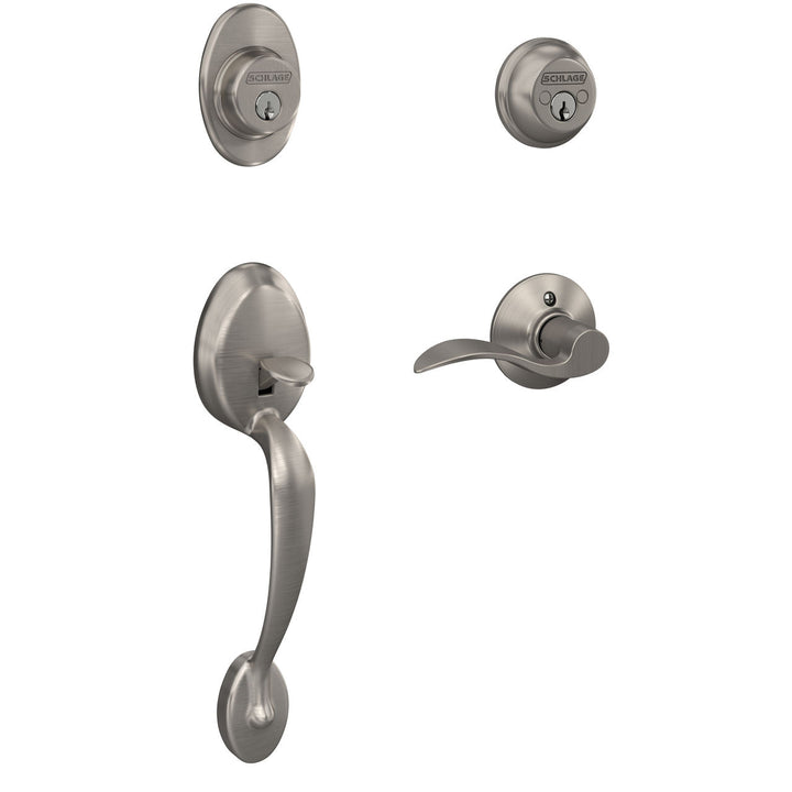 Schlage Plymouth Satin Nickel Double Cylinder Deadbolt with Accent Lever Door Handleset