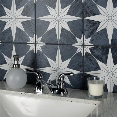 Merola Tile Cassis Stella Black Night 9-3/4 in. x 9-3/4 in. Porcelain Floor and Wall Tile (10.88 sq. ft./Case)