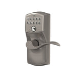 Schlage Camelot Satin Nickel Electronic Keypad Door Lock with Accent Lever and Flex‑Lock
