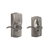 Schlage Camelot Satin Nickel Electronic Keypad Door Lock with Accent Lever Featuring Flex Lock