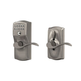 Schlage Camelot Satin Nickel Electronic Keypad Door Lock with Accent Lever and Flex‑Lock
