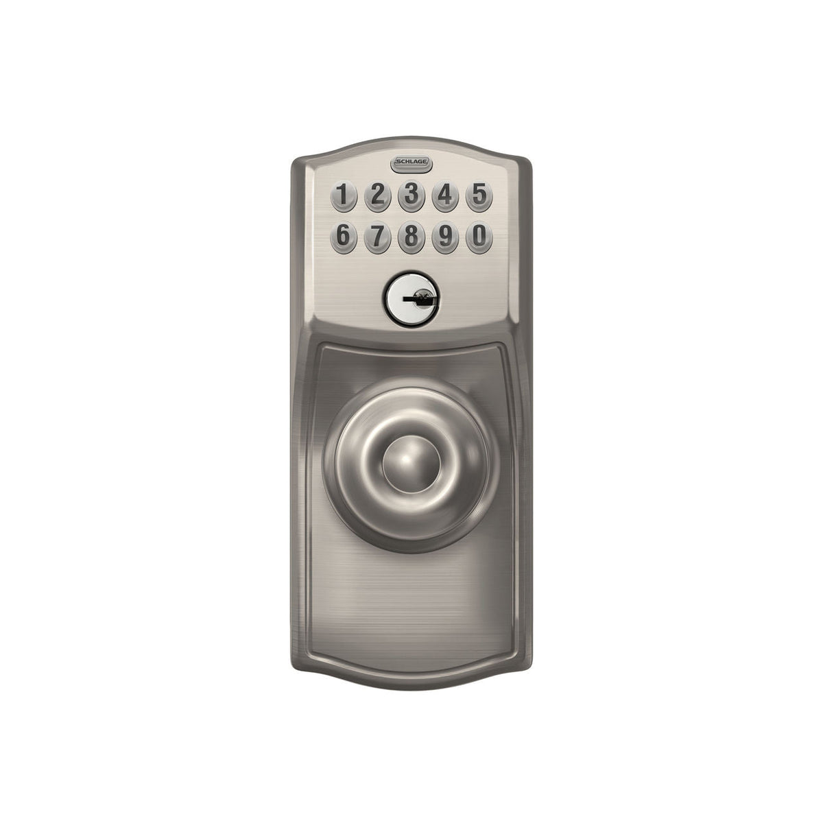 Schlage Camelot Satin Nickel Electronic Keypad Door Lock with Georgian Knob and Flex Lock