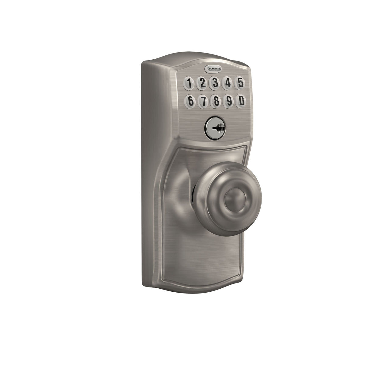 Schlage Camelot Satin Nickel Electronic Keypad Door Lock with Georgian Knob and Flex Lock