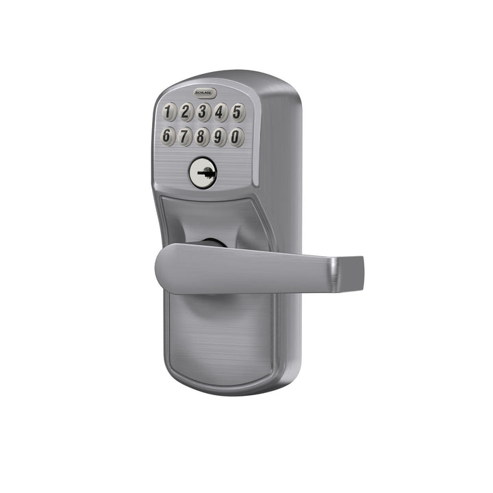 Schlage Plymouth Satin Chrome Electronic Door Lock with Elan Lever, Flex Lock