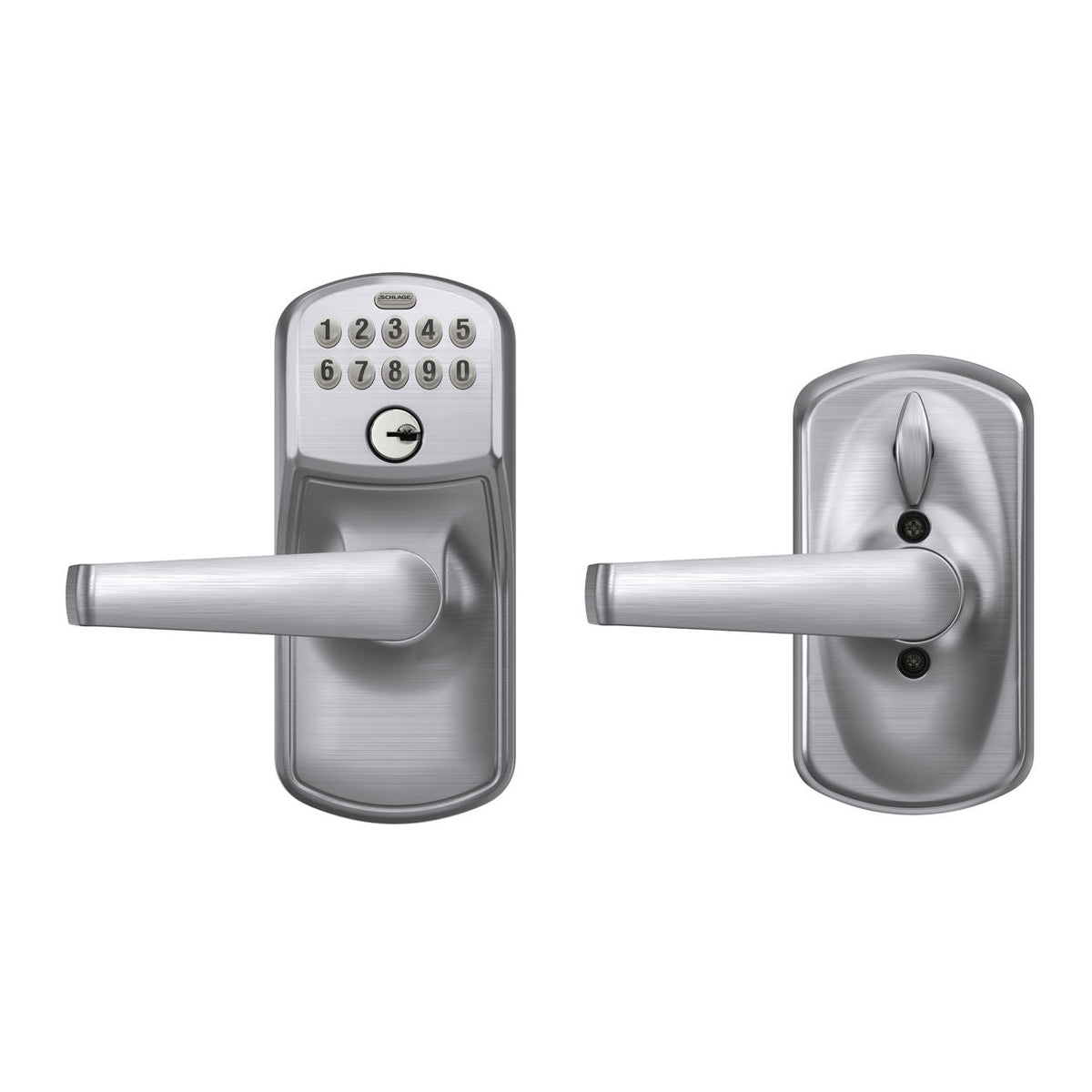 Schlage Plymouth Satin Chrome Electronic Keypad Door Lock with Elan Lever, Flex-Lock