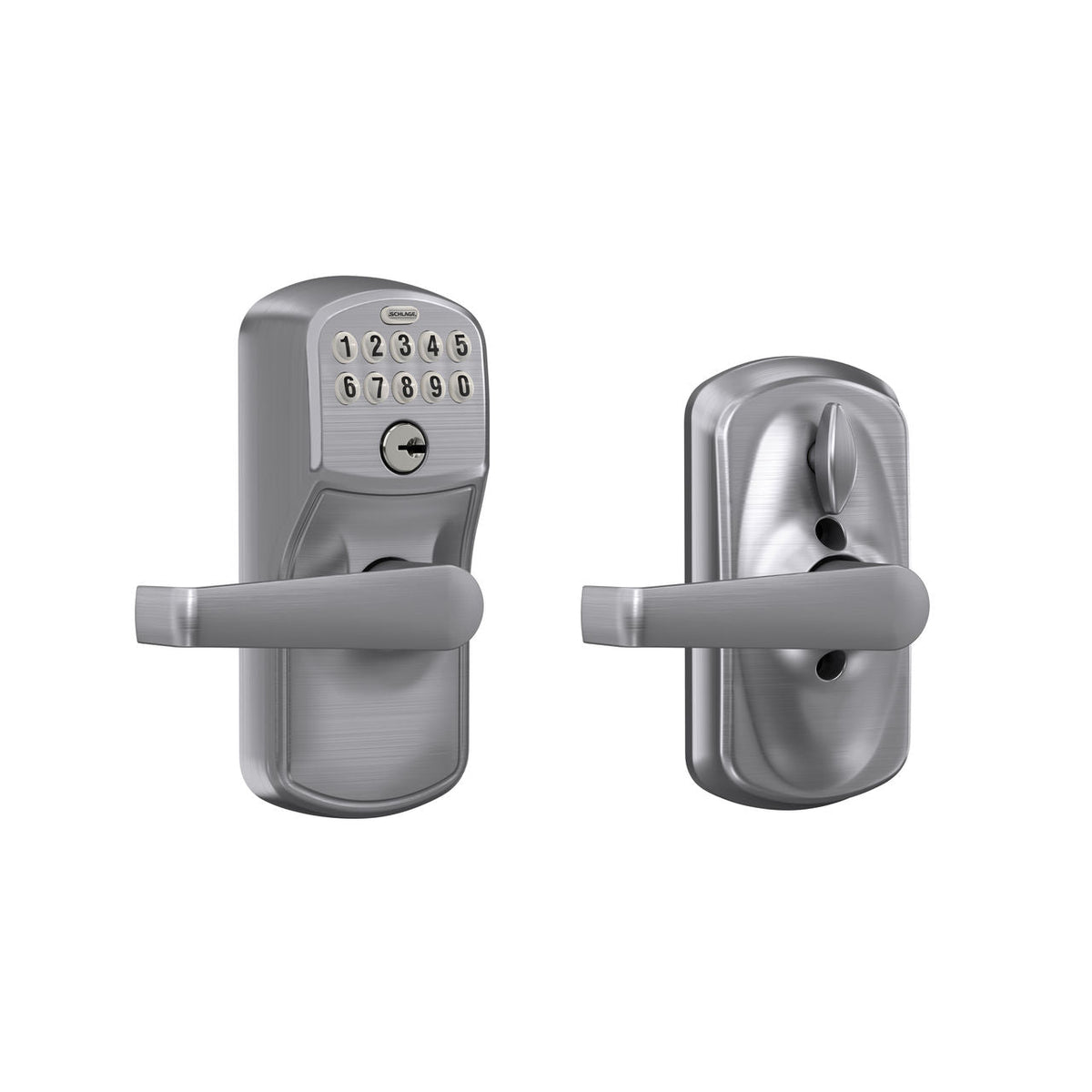 Schlage Plymouth Satin Chrome Electronic Door Lock with Elan Lever, Flex Lock