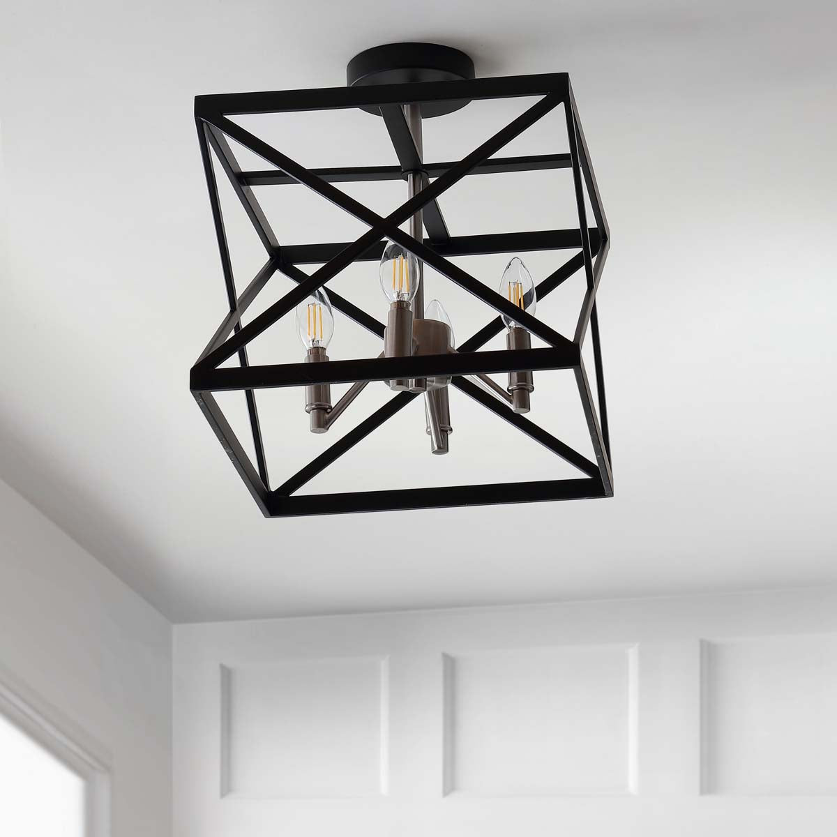 Safavieh Matias 13-in Black/Nickel Modern Contemporary Semi-Flush Mount Ceiling Light