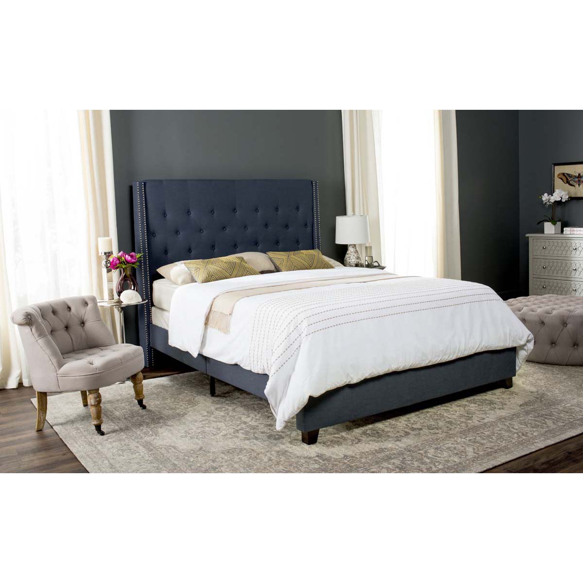 Safavieh Winslet Navy Full Upholstered Bed