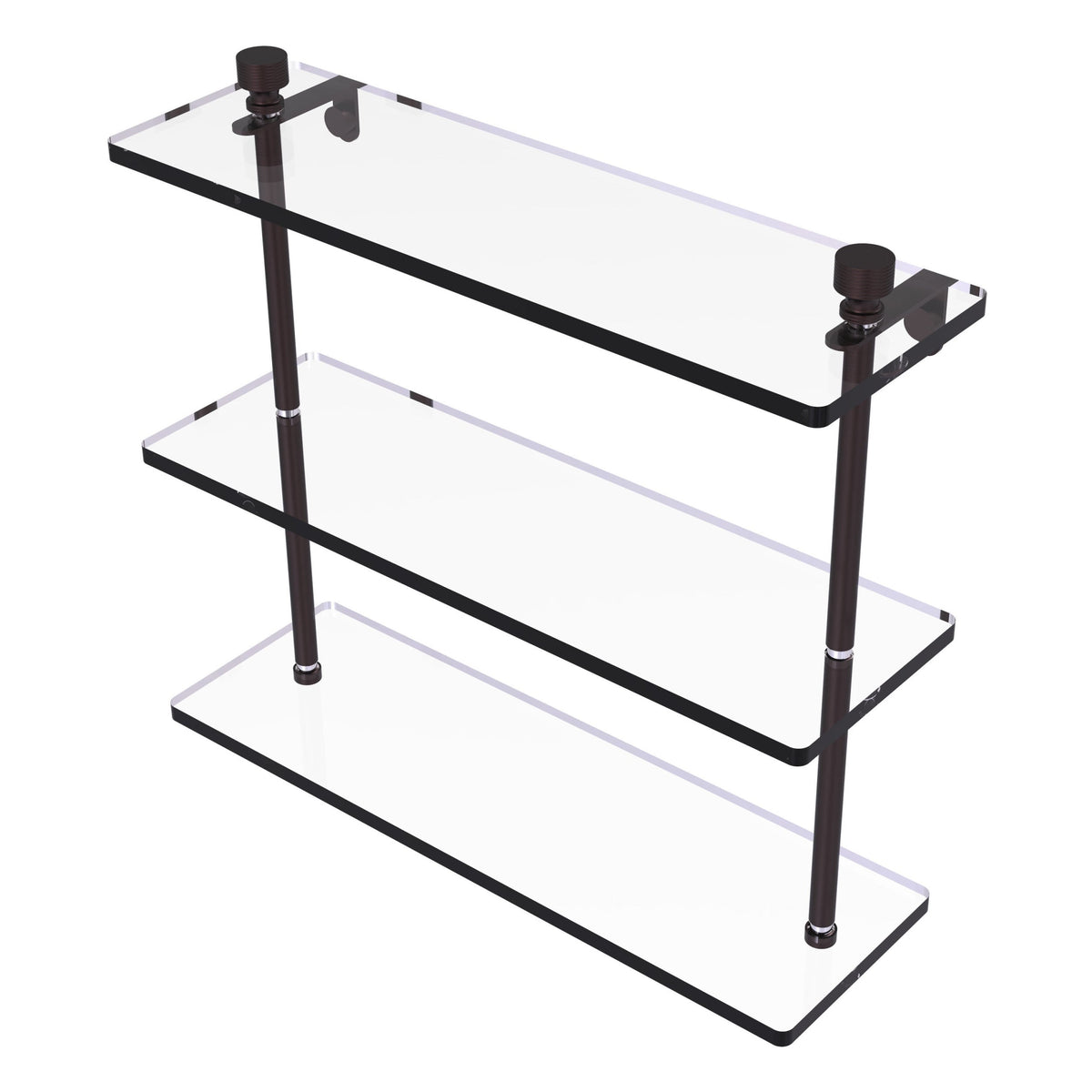Allied Brass 3-Tier Clear Glass Bathroom Shelf with Towel Bar, Antique Bronze, 16 in L x 18 in H x 5 in W