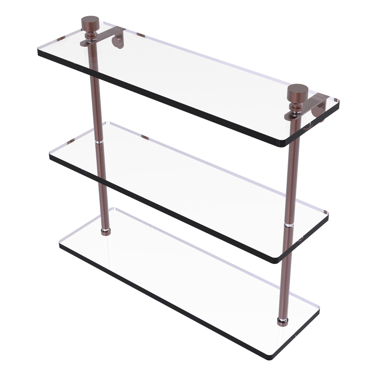Allied Brass 3-Tier Clear Glass Bathroom Shelf with Towel Bar, Antique Bronze, 16 in L x 18 in H x 5 in W