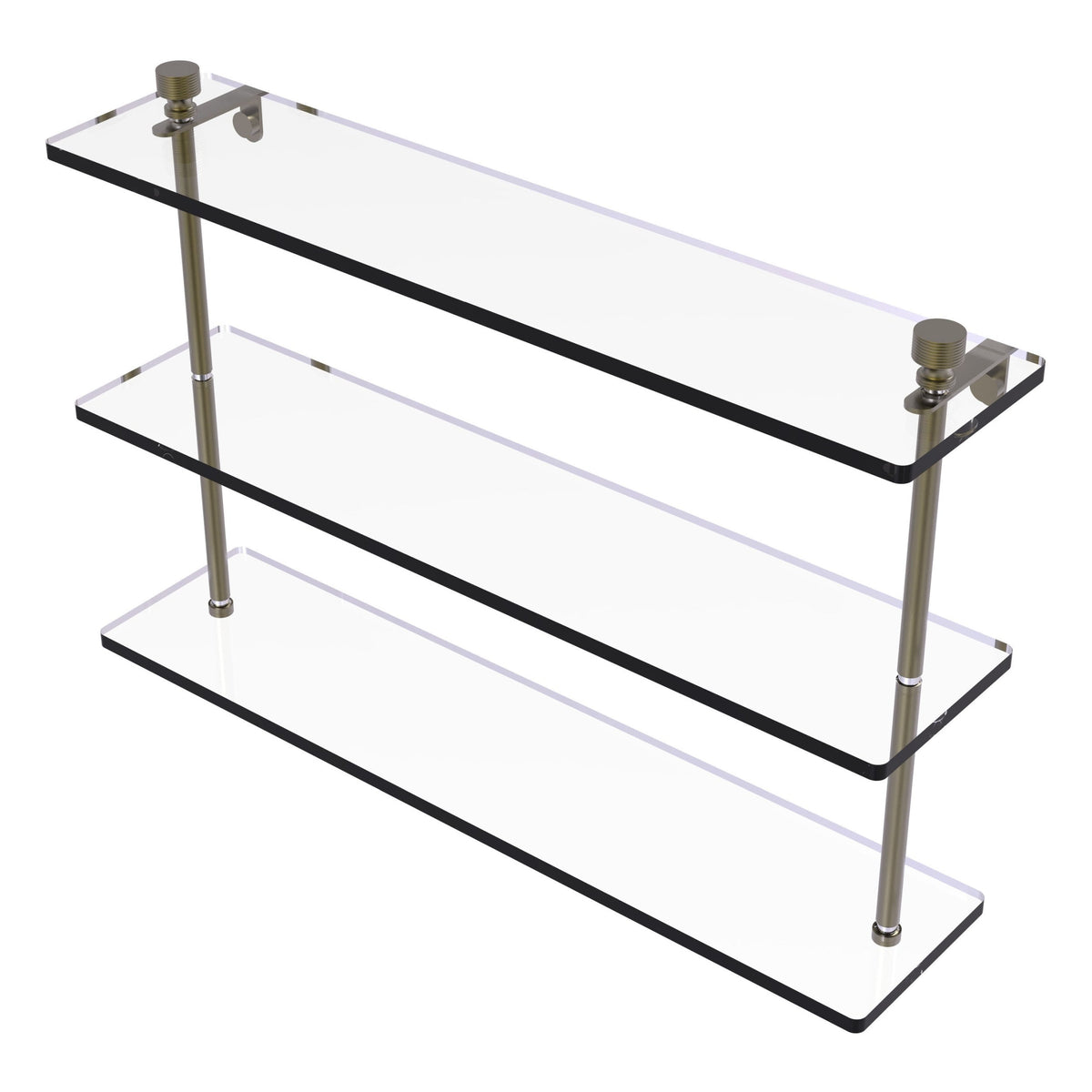 Allied Brass 3-Tier Clear Glass Bathroom Shelf with Towel Bar, Antique Bronze, 16 in L x 18 in H x 5 in W