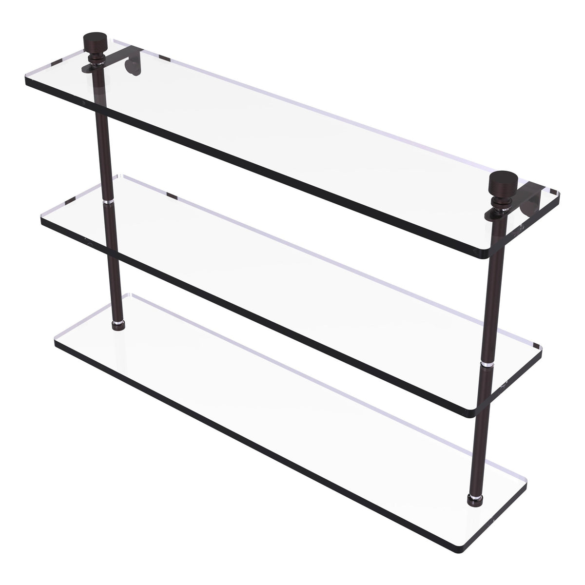 Allied Brass 3-Tier Clear Glass Bathroom Shelf with Towel Bar, Antique Bronze, 16 in L x 18 in H x 5 in W