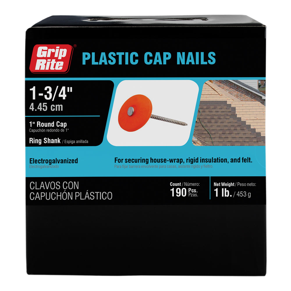 Grip-Rite 1-1/4 in. Cap Electro-Galvanized Plastic/Steel Nails, Full Round Head, 9 lb