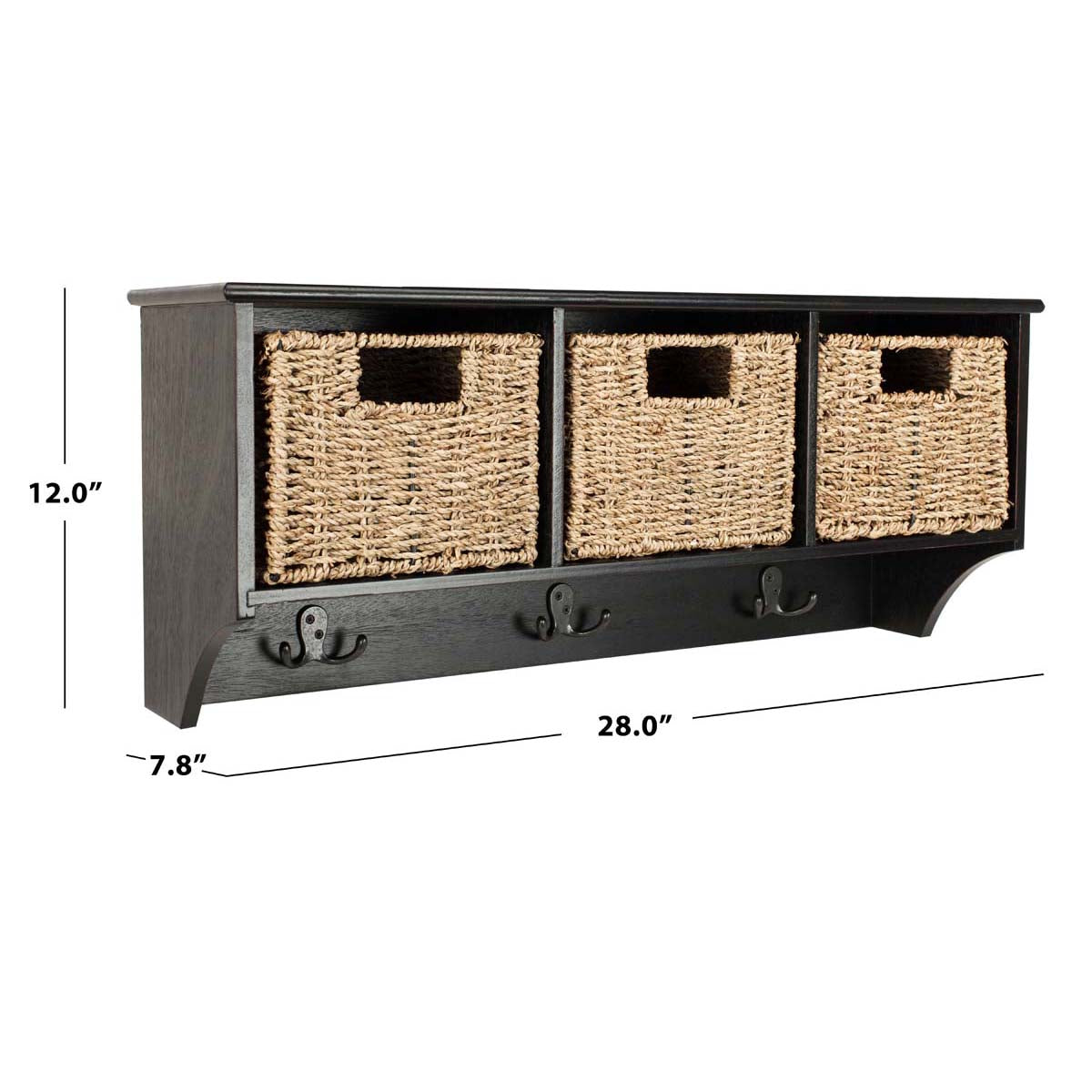 Safavieh Finley Hanging 3 Basket Wall Rack (Black) - 28" x 7.8" x 12"