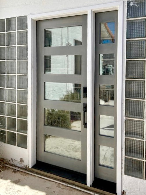 Krosswood Doors 32 in. x 96 in. Contemporary Hemlock 5-Lite Clear Low-E Glass Unfinished Wood Front Door Slab