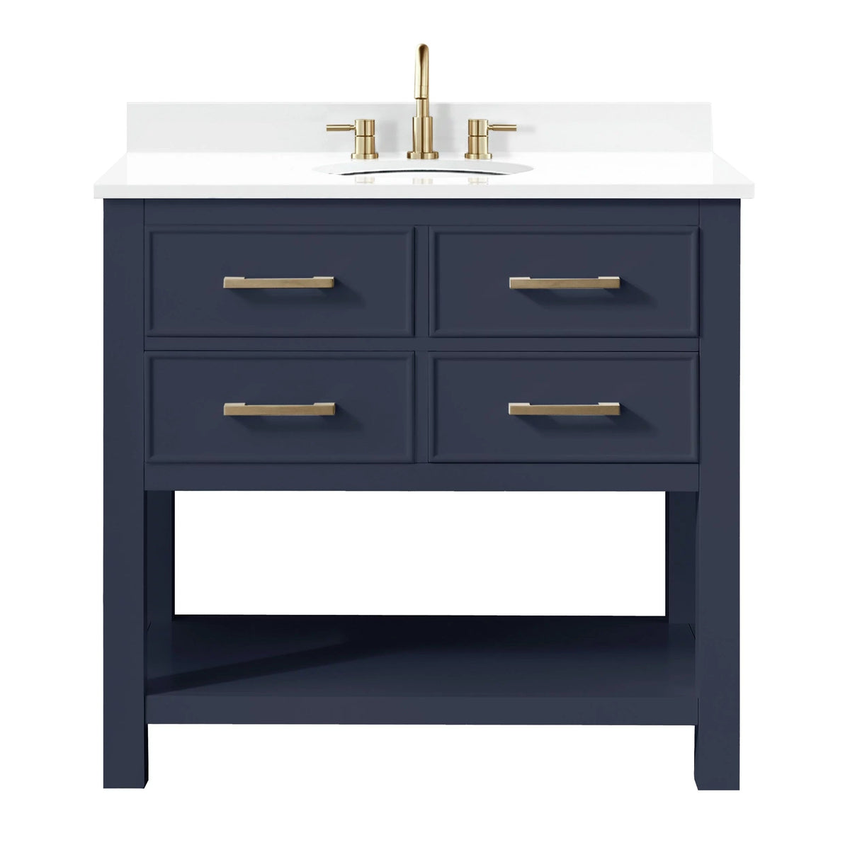 Hampton 37 in. Navy Blue Single Vanity with Engineered Top