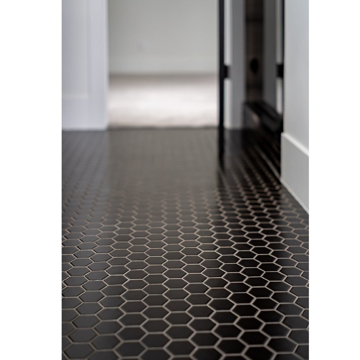 Hex Matte Black Porcelain Mosaic Wall and Floor Tile - 2 x 2 in.