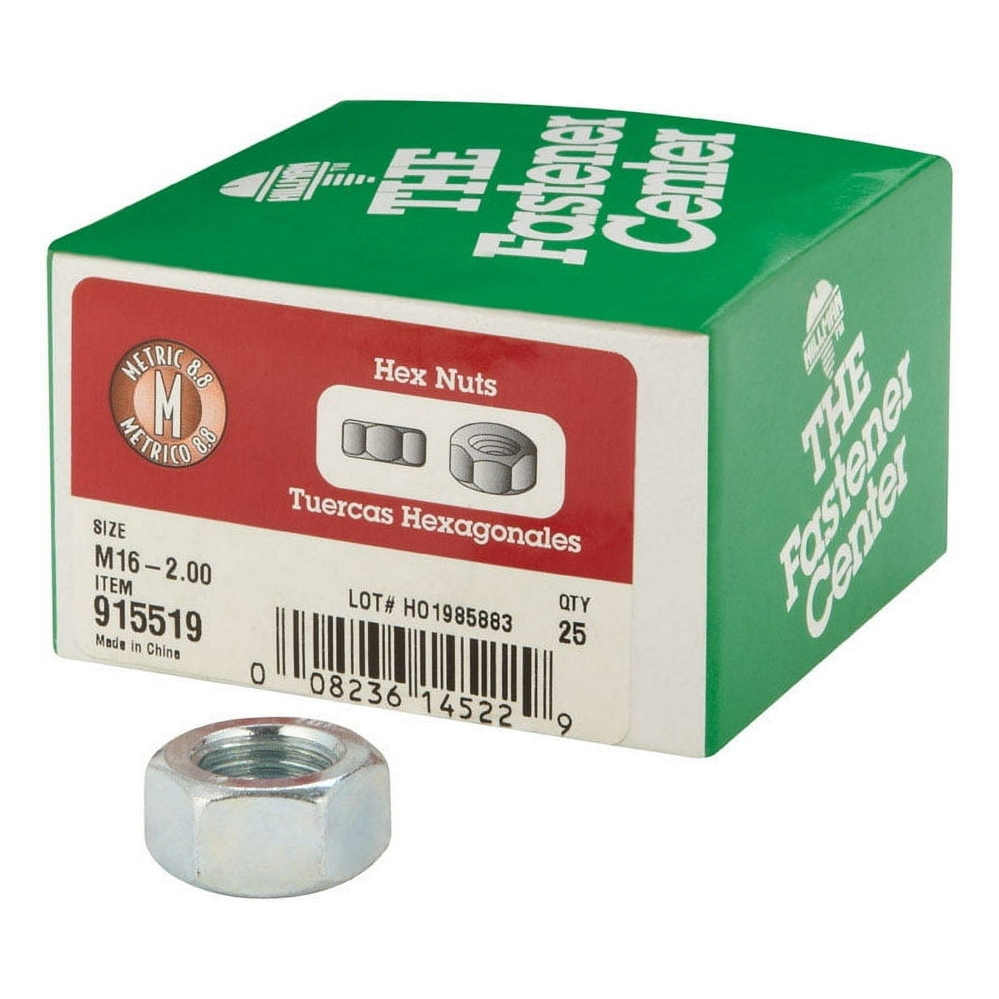 Hillman M16-2.00 mm Zinc-Plated Steel Metric Hex Nut, 25-Pack