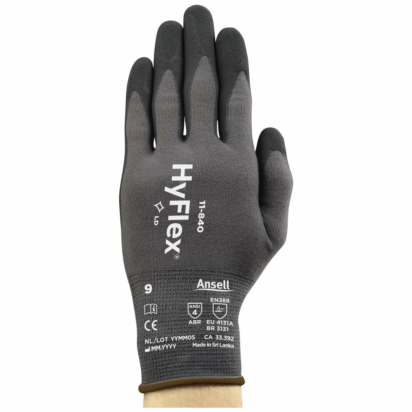 HYFLEX Foam Nitrile Coated Gloves, Medium (8), ANSI Abrasion Level 4