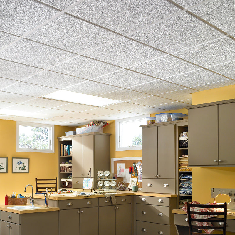 Armstrong Ceilings 24-in x 24-in Classic Fine Textured, Angled Tegular 15/16 Edge, 12-Pack White Acoustic Panel Ceiling Tiles (954)
