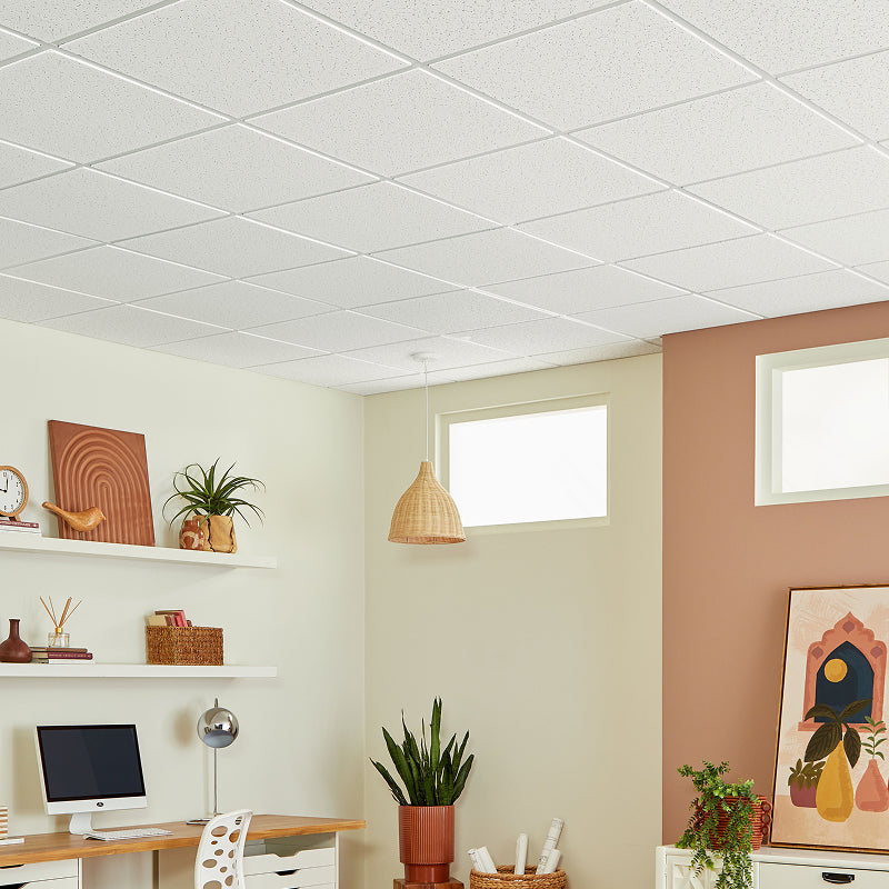 Armstrong Ceilings 24-in x 24-in Random Textured Contractor 16-Pack White Fissured 15/16-in Drop Acoustic Panel Ceiling Tiles