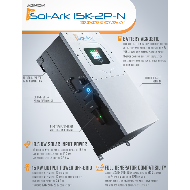 Sol-Ark Low Voltage Residential Hybrid Inverter All-In-One 15K