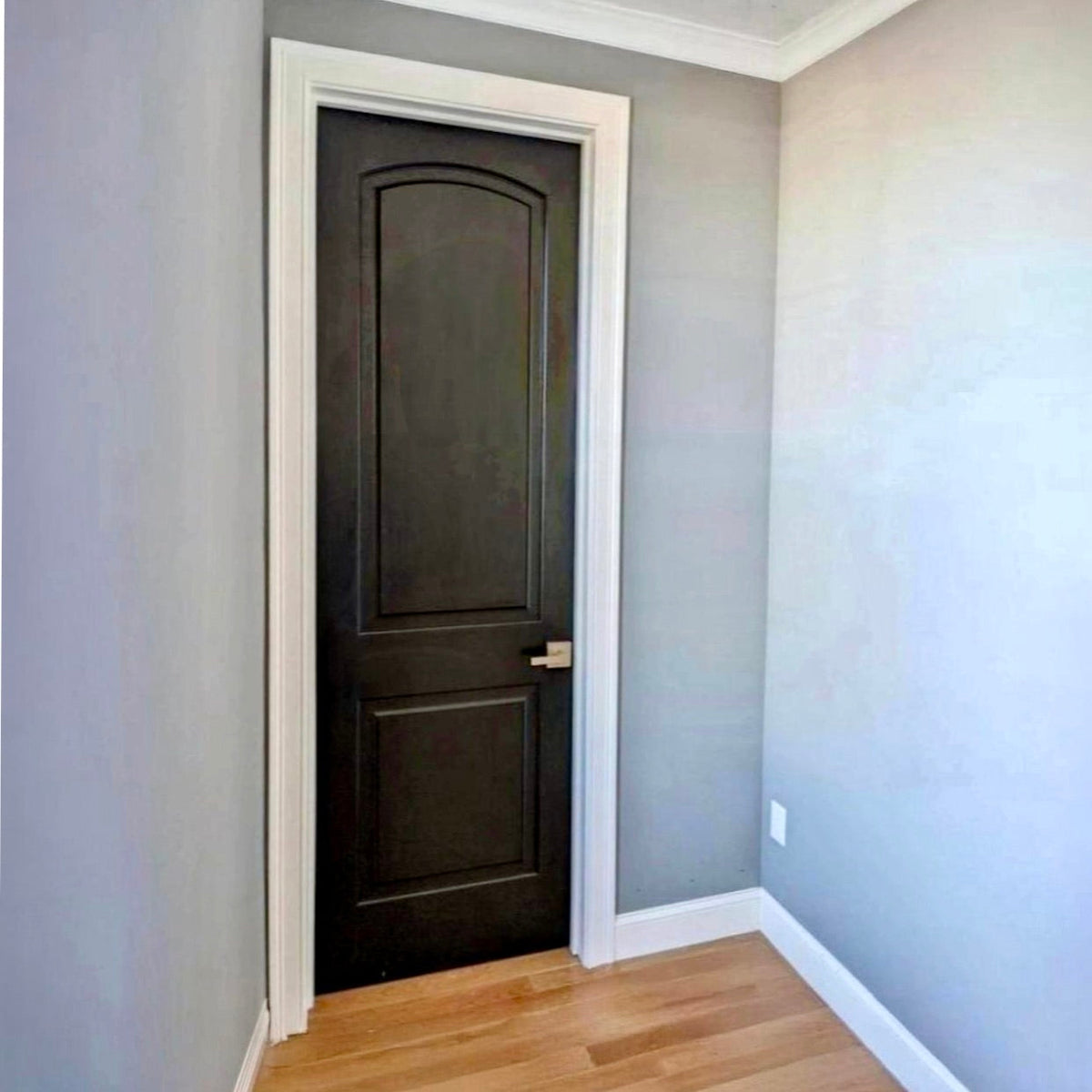 30 in. x 80 in. Rustic Knotty Alder 2-Panel Top Rail Arch Solid Core Wood Stainable Interior Door Slab