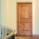 30 in. x 80 in. Rustic Knotty Alder 2-Panel Top Rail Arch Solid Core Wood Stainable Interior Door Slab