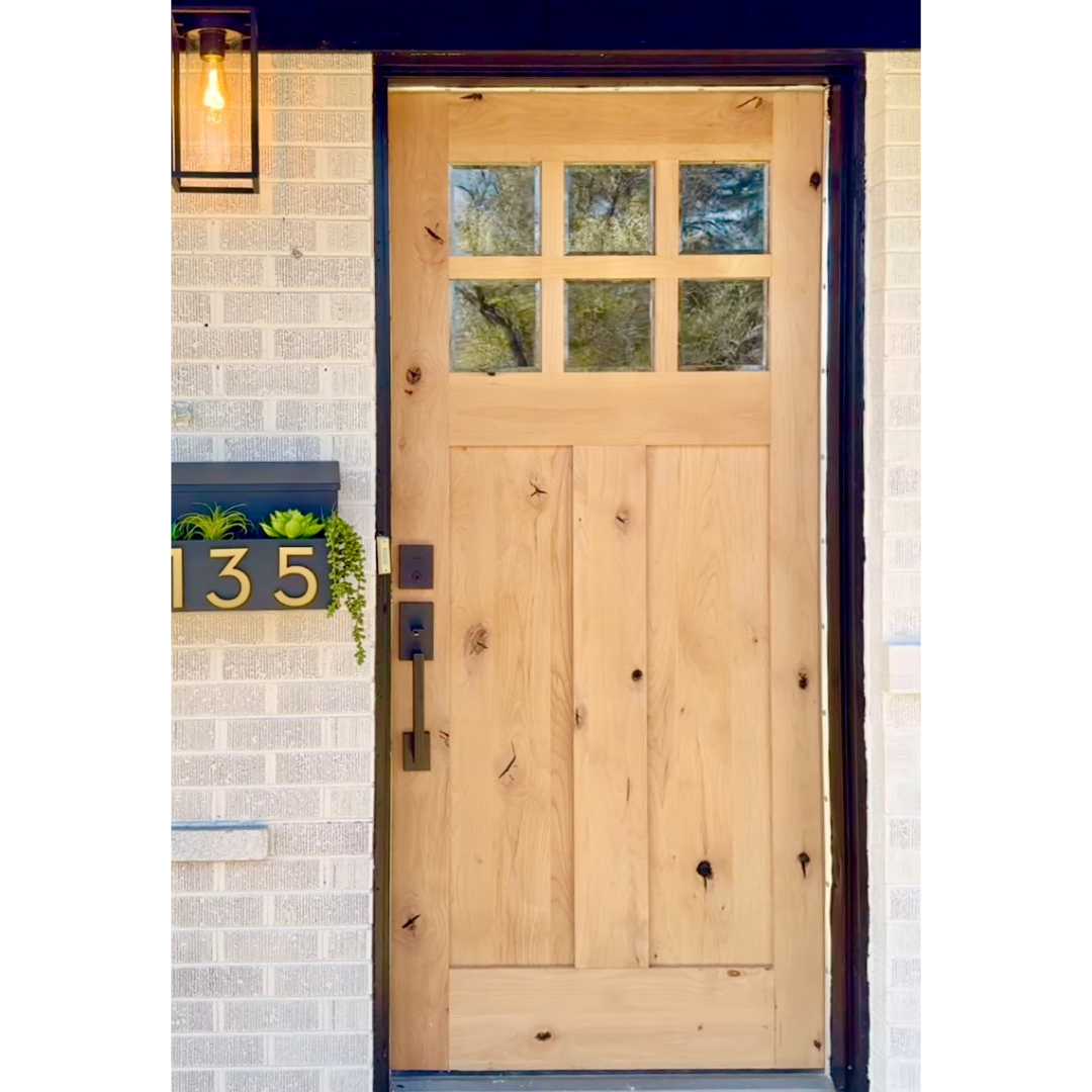 Krosswood Doors 32 in. x 80 in. Craftsman Knotty Alder Universal/Reversible 6-Lite Clear Glass Unfinished Solid Wood Front Door Slab
