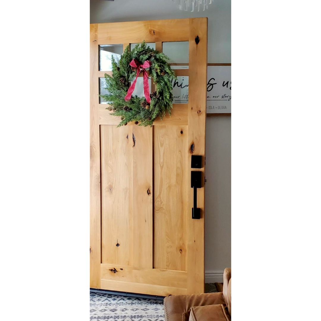 Krosswood Doors 36 in. x 96 in. Craftsman 2-Panel 6-Lite Clear Low-E Knotty Alder Unfinished Wood Front Door Slab