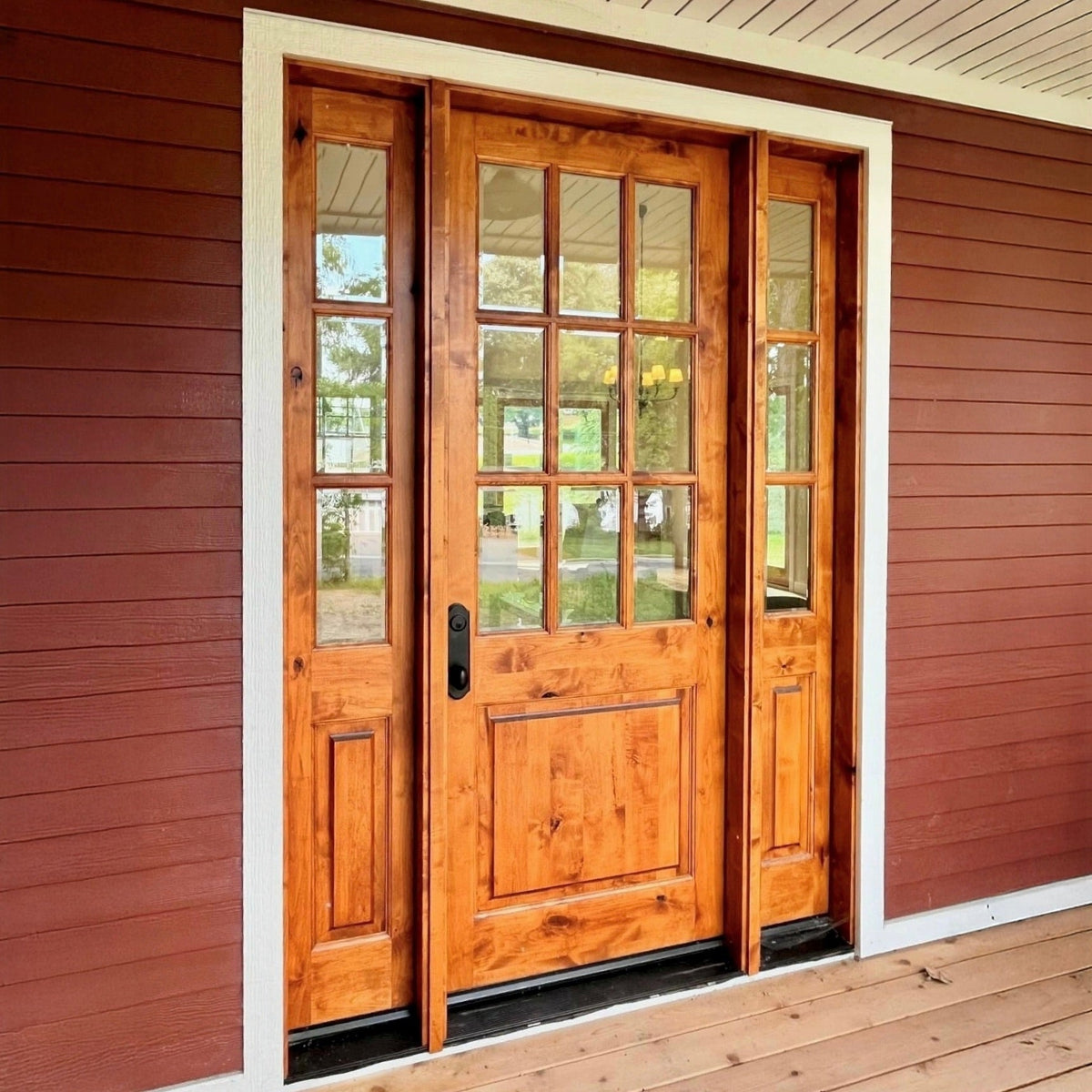 72 in. x 96 in. Craftsman Knotty Alder 9-Lite Clear Glass Unfinished Wood Right Active Inswing Double Prehung Front Door