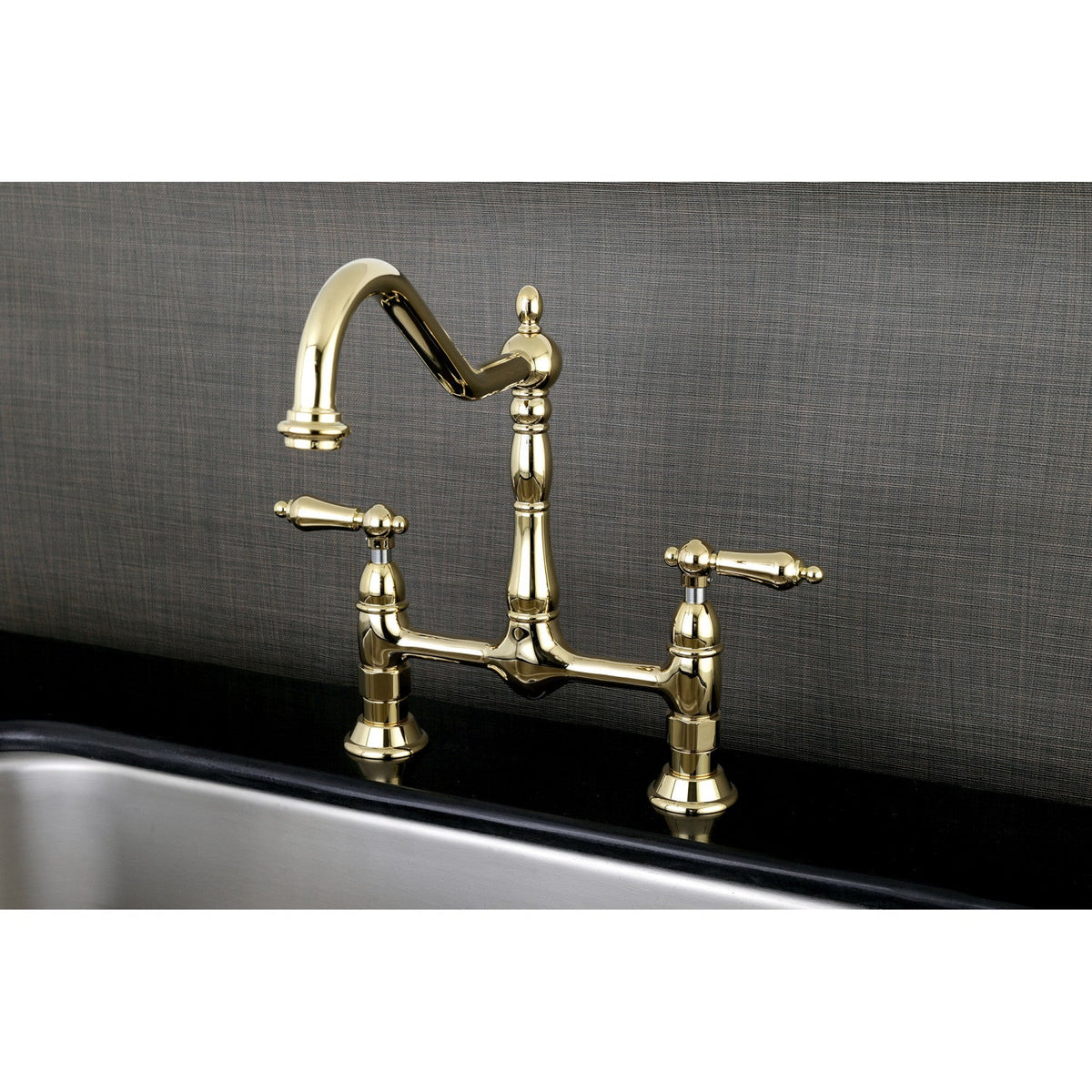 Elements of Design Heritage Polished Brass 2-Handle Deck-Mount Bridge Kitchen Faucet with Deck Plate