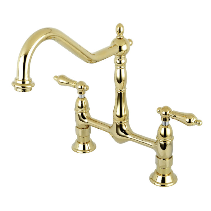 Elements of Design Heritage Polished Brass 2-Handle Deck-Mount Bridge Kitchen Faucet with Deck Plate
