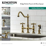 Elements of Design Heritage Chrome 2-Handle Bridge Kitchen Faucet with Brass Side Sprayer, Deck-Mount, 4-Hole