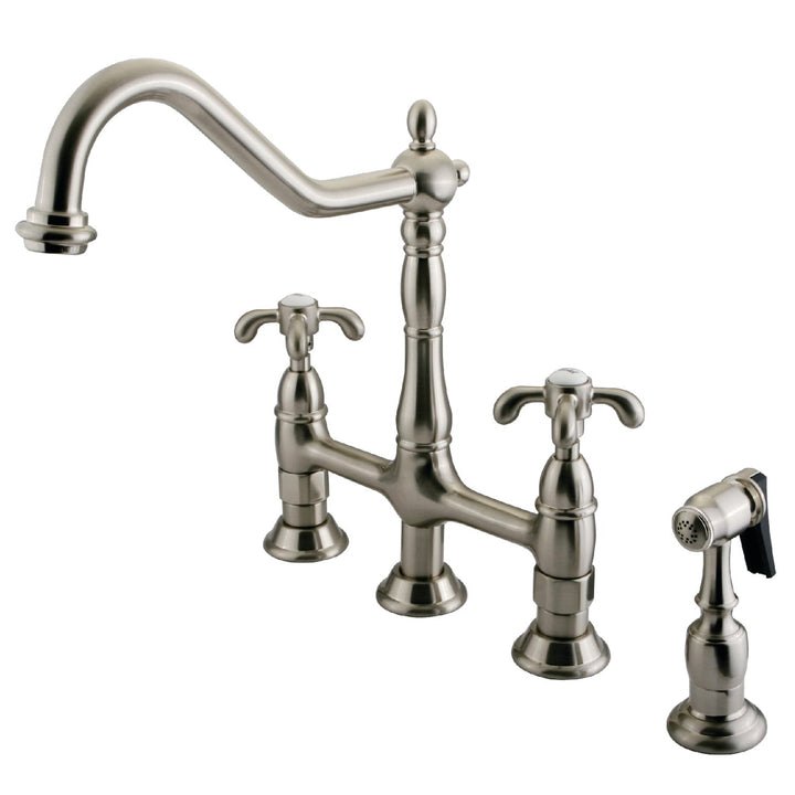 Elements of Design French Country Brushed Nickel 2-Handle Bridge Kitchen Faucet with Side Sprayer